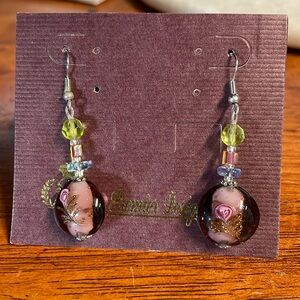 Vintage Premier Designs never worn purple glass beads earring with a flower.